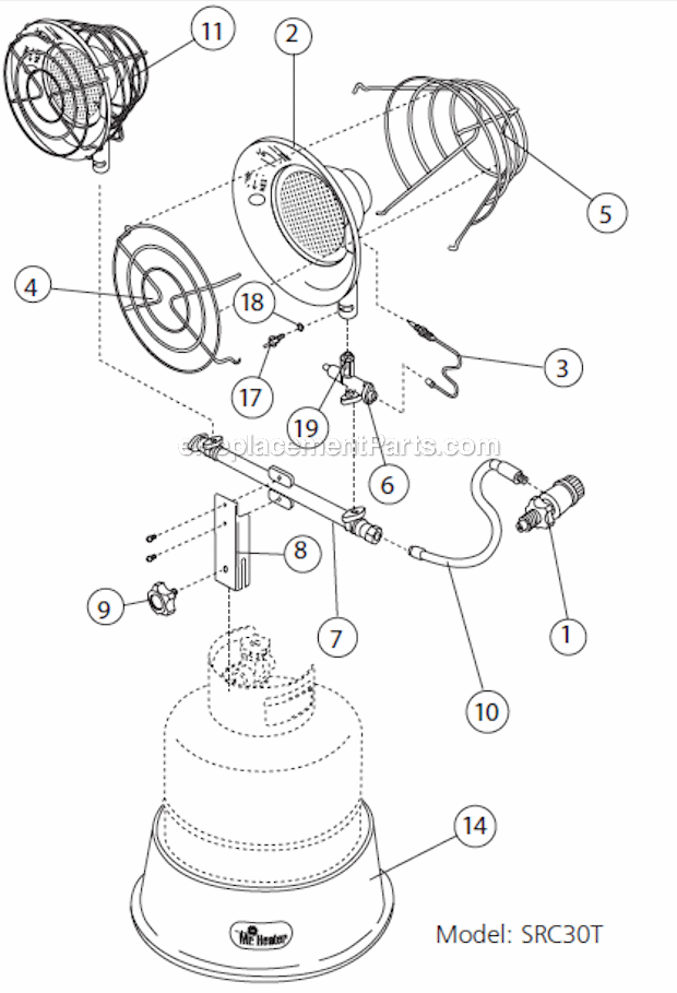 Page A Diagram and Parts List for SRC30T  Mr Heater Construction Heater